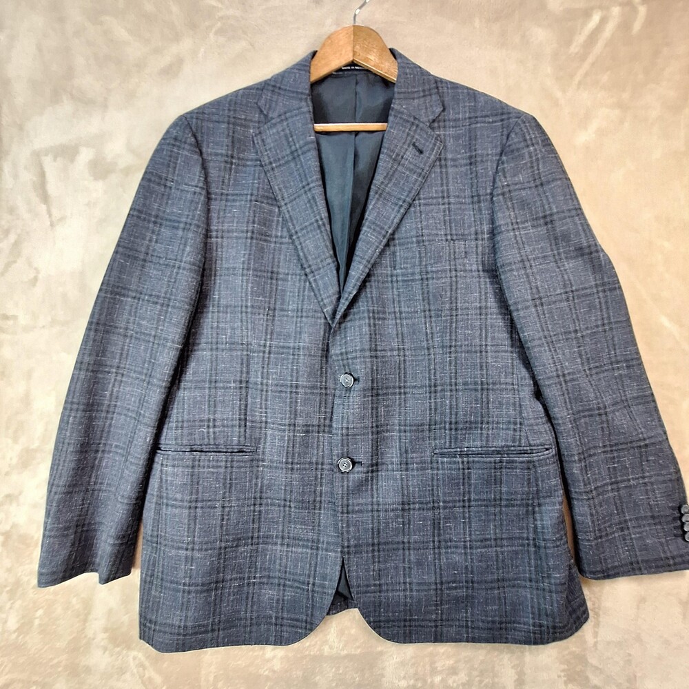Joseph Abboud Sport Coat Mens 44 Regular Blue Wool Plaid Double Vent 2 Button
